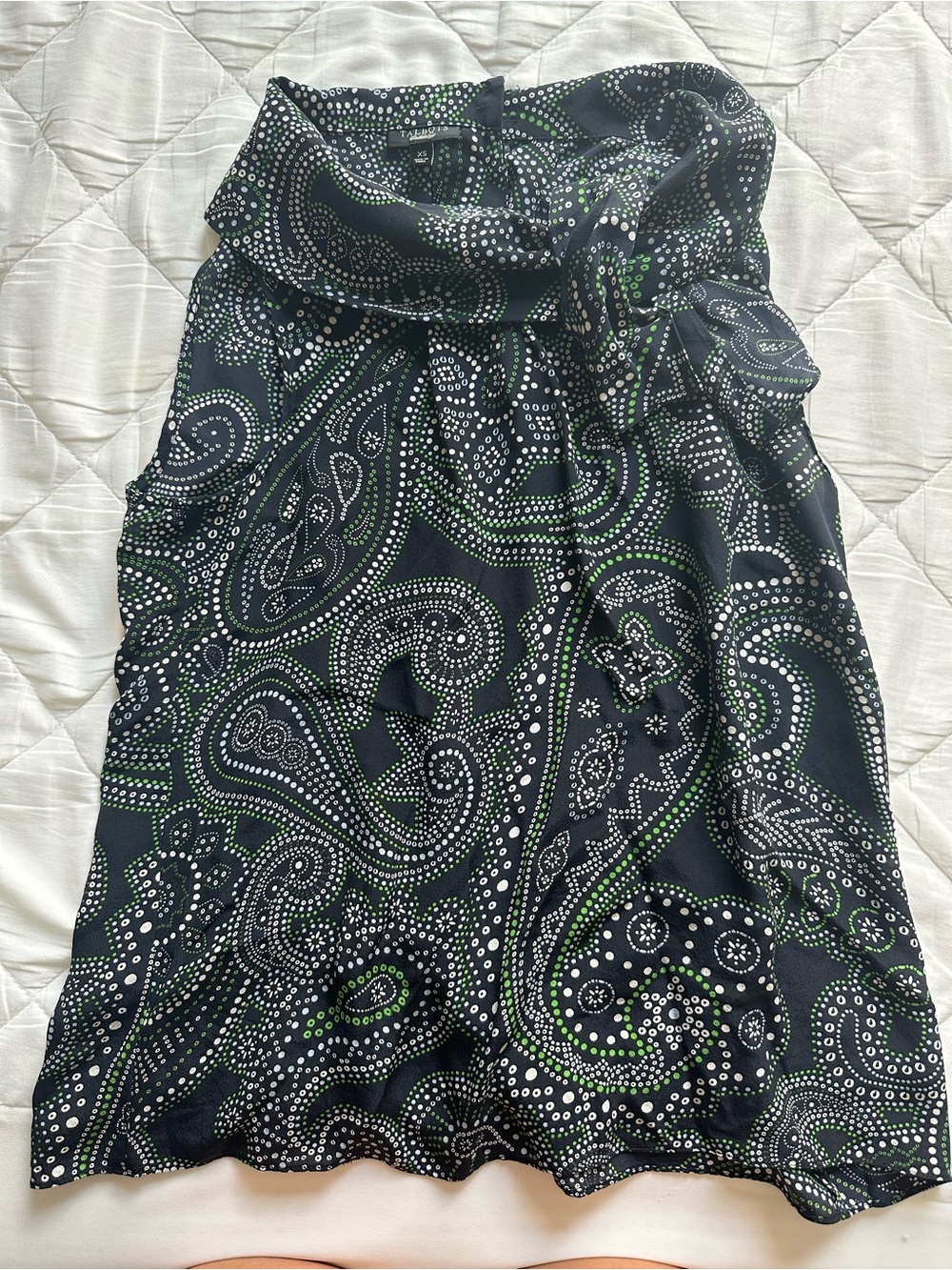 Women’s Black Paisley Strapless Talbots Dress with Green Accent